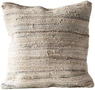 Creative Co-Op Light Multicolor Square Recycled Cotton & Canvas Chindi Pillow, Beige | Amazon (US)