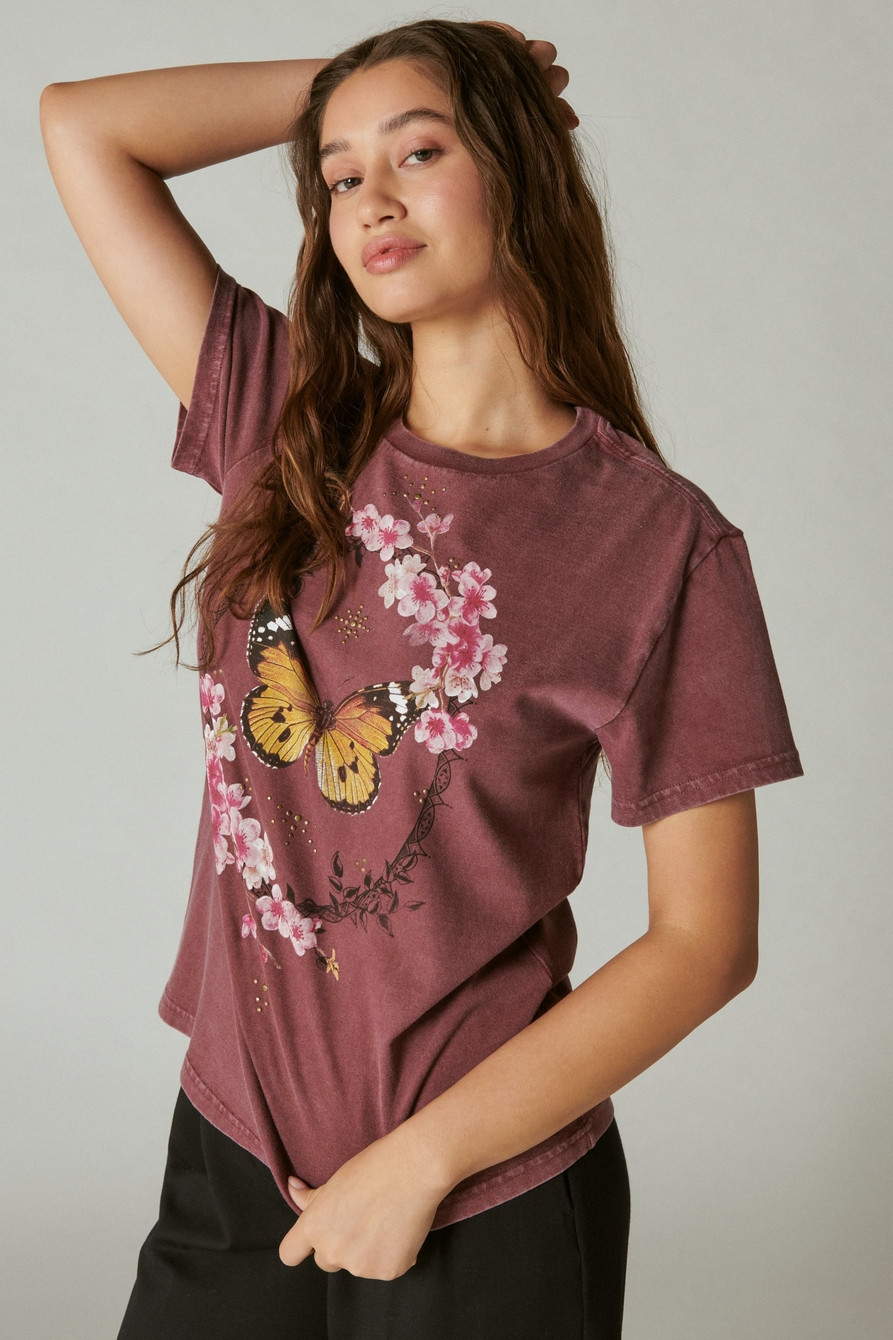 BUTTERFLY STUDS BOYFRIEND TEE | Lucky Brand