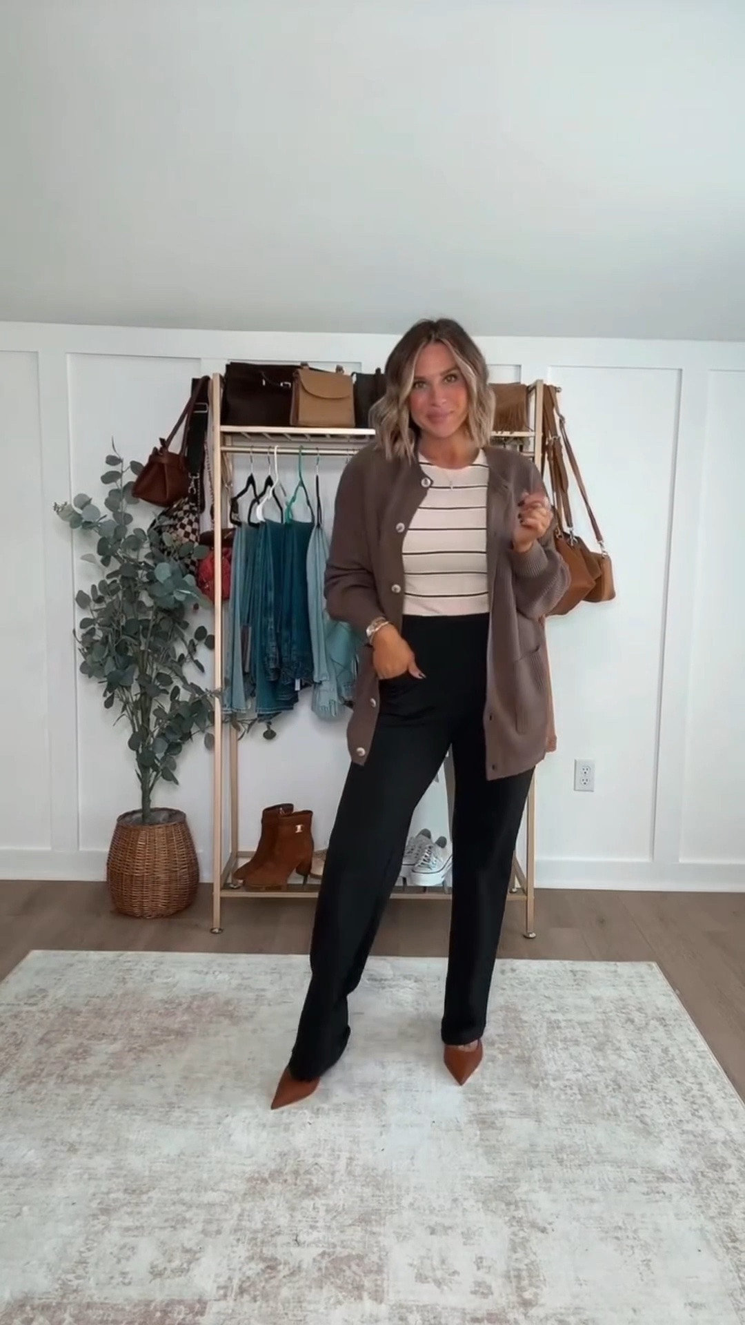 Proof you don’t have to sacrifice comfort to look put together for work 🙌🏼 These pieces are comfy enough to survive the 9–5 but polished enough to keep HR happy 😂👏🏼 
I am 5’6 143lbs wearing size small tops, size M long pants, shoes all fit true to size 

 #LTKmomlife #LTKSeasonal #LTKWorkwear