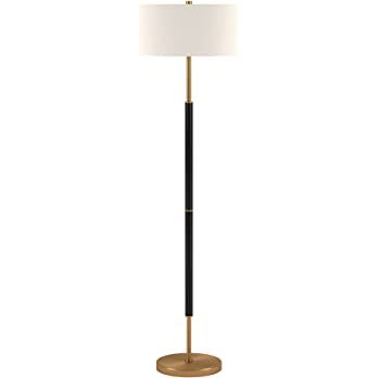 Simone 2-Light Floor Lamp with Fabric Shade in Matte Black/Brass/White | Amazon (US)