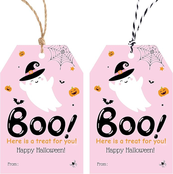 Halloween Tags with String - 50Pcs Happy Halloween Paper Gift Tags Boo Tag Pumpkin Ghost Name Tag... | Amazon (US)