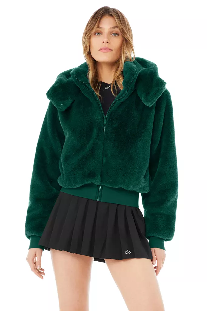 Alo Yoga Alo Foxy Sherpa Hooded Jacket Dark Olive Green - $150