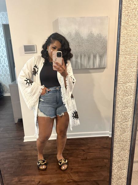 Bodysuit available wearing XL. Linked Kimonos I have and similar found on Etsy. Shoes are older linked similar style. All jewelry is Mack & Myyles check link in my IG bio. Sandals from IG  are no Longer available tagged similar style. Bag from video no longer available but tagged similar leather style. 

#LTKOver40 #LTKStyleTip