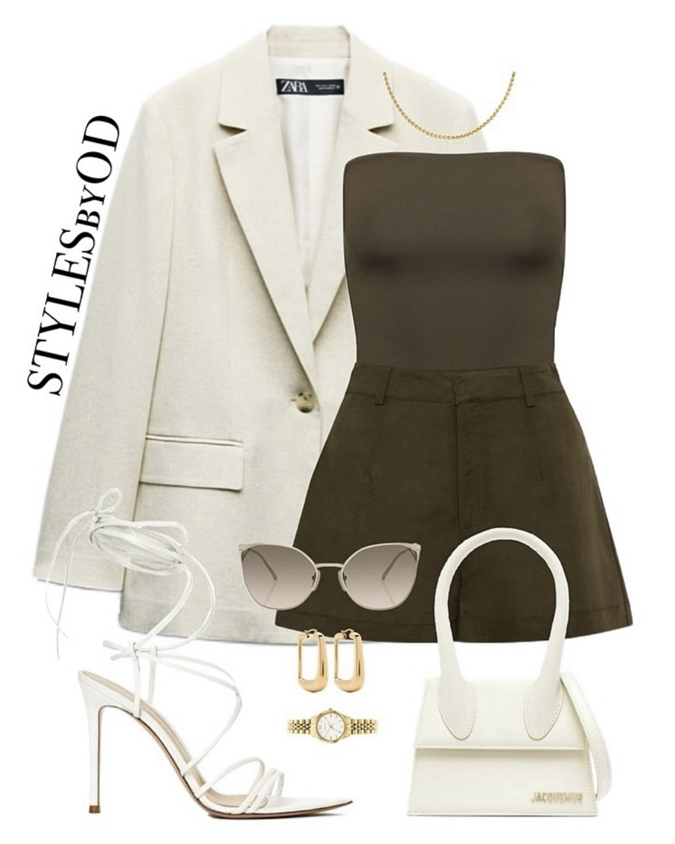 Styling khaki green and cream for a casual chic night out look🍸✨

#LTKstyletip #LTKfashion
Summer vacation night outfit, blazer style, elegant, minimal, white strappy heels, SS26 fashion trends, mini skirt

#LTKSeasonal #LTKootd #LTKTravel
