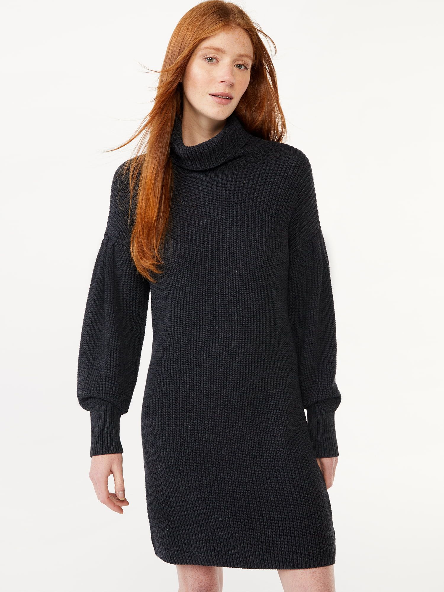 Free Assembly Women's Cowl Neck Pleated Shoulder Sweater Mini Dress | Walmart (US)