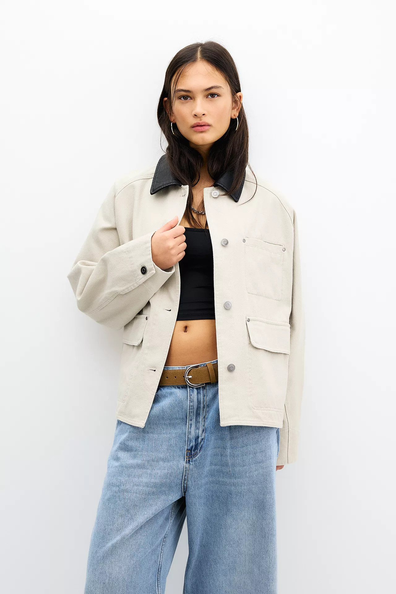 Workwear-Jacke mit Kunstlederkragen | PULL and BEAR DE