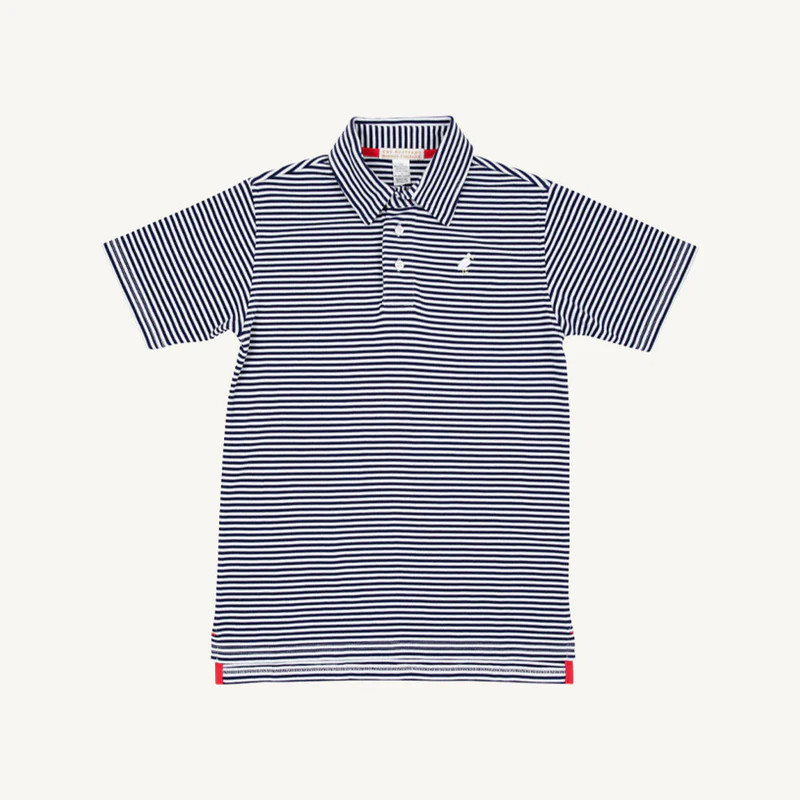 Prim & Proper Polo & Onesie - Nantucket Navy Stripe with Multicolor St | The Beaufort Bonnet Company