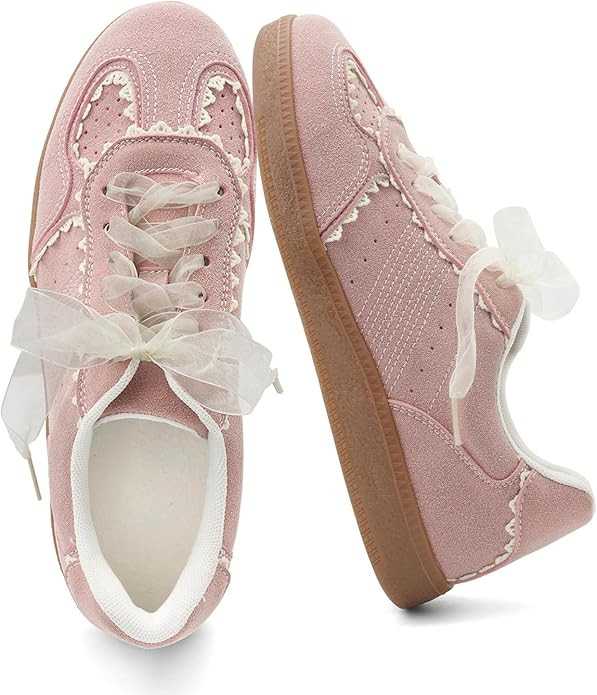 UBWDU Lace Fashion Ballet Sneakers for Women 2025 – Trendy Cute Crochet Ribbon Lace-Up Casual S... | Amazon (US)