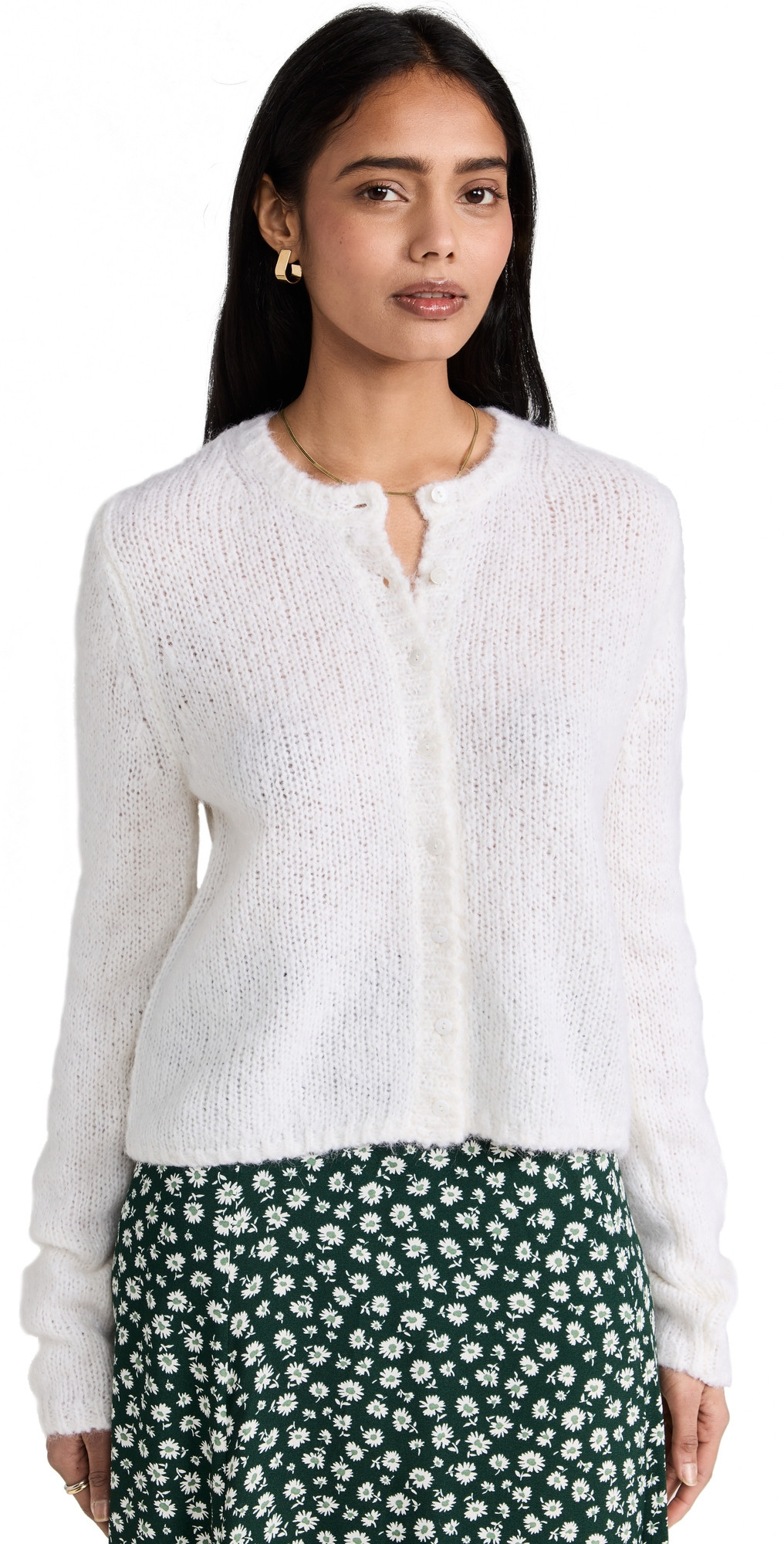Reformation Clara Crew Cardigan White L | Shopbop