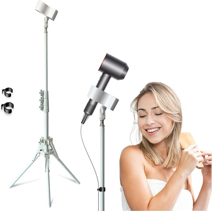 Hair Dryer Stand White 20-63 Inch Adjustable Blow Dryer Holder with Tripod and Universal Clip, Ea... | Amazon (US)