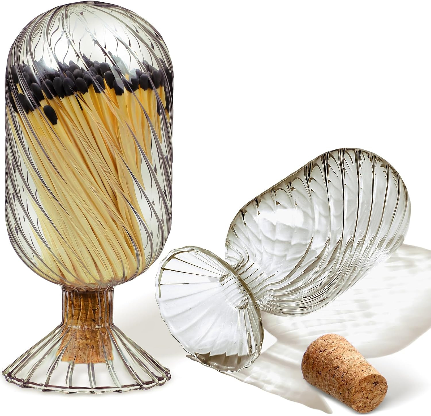 Cinnvoice Helix Shaped Glass Matches Cloche Decorative for 4 Inch Candle Matches Trendy Fireplace Display Decor, Not Include Matches(Smoke Grey,2.95 x 6.1 Inch) | Amazon (US)