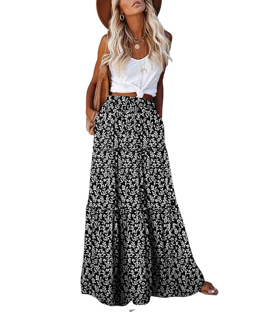 EARKOHA Womens Casual High Waist Tie Paisley Print Long Maxi Skirt with Pockets | Amazon (US)
