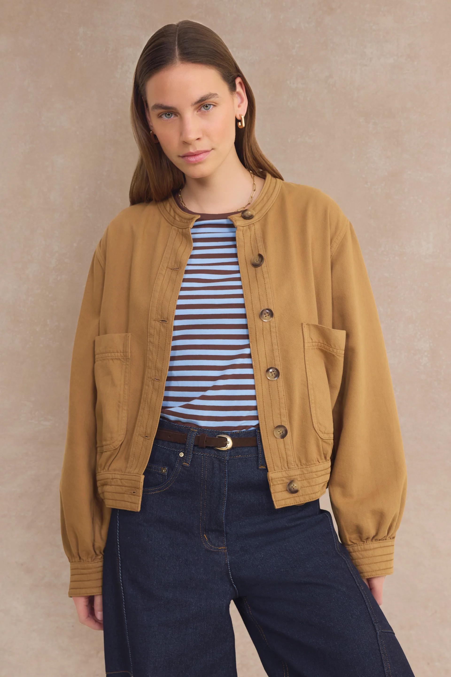 Hallie Collarless Jacket - Toffee | WYSE London