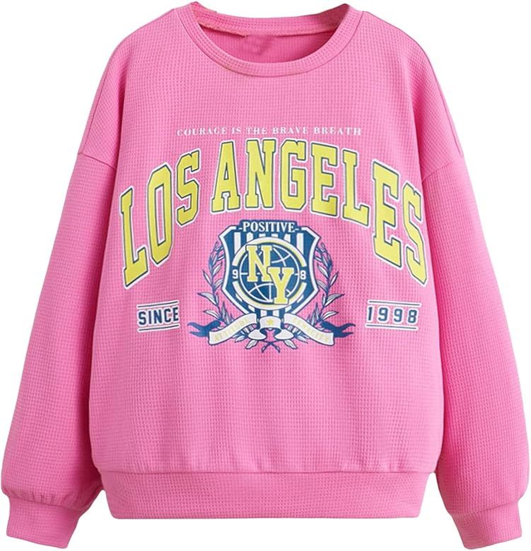 Cozyease Girls' Letter Graphic Print Casual Thermal Sweatshirt Long Sleeve Crew Neck Pullover Sweatshirts | Amazon (US)