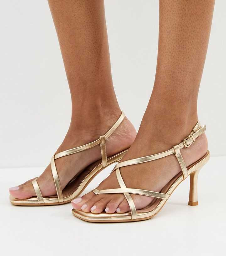 Gold Multi Strap Stiletto Heeled Sandals | New Look | New Look (UK)