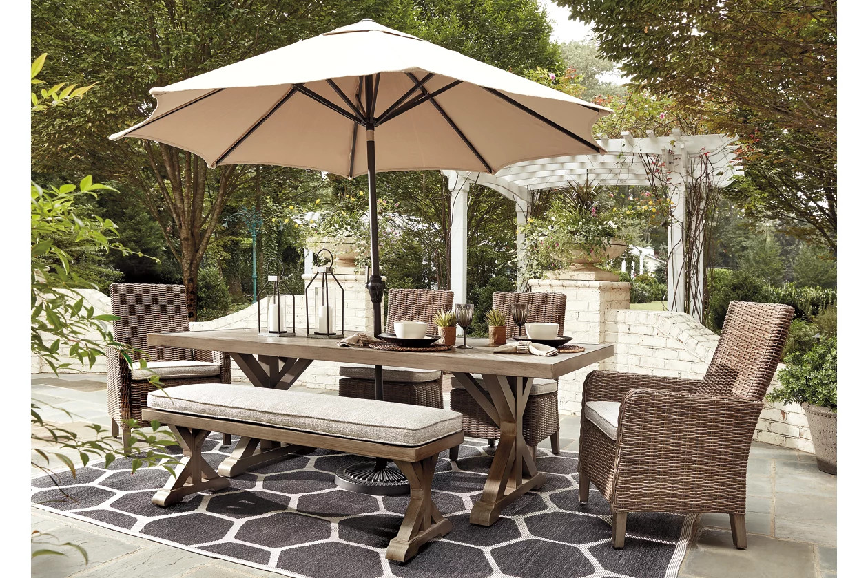 Beachcroft Outdoor Dining Table with Umbrella Option | Ashley Homestore