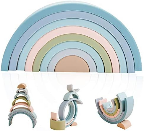 Silicone Rainbow Stacking Toy Color Sorting Toys 8 Pcs Stacking Game Rainbow Stacker Shape Matching  | Amazon (US)