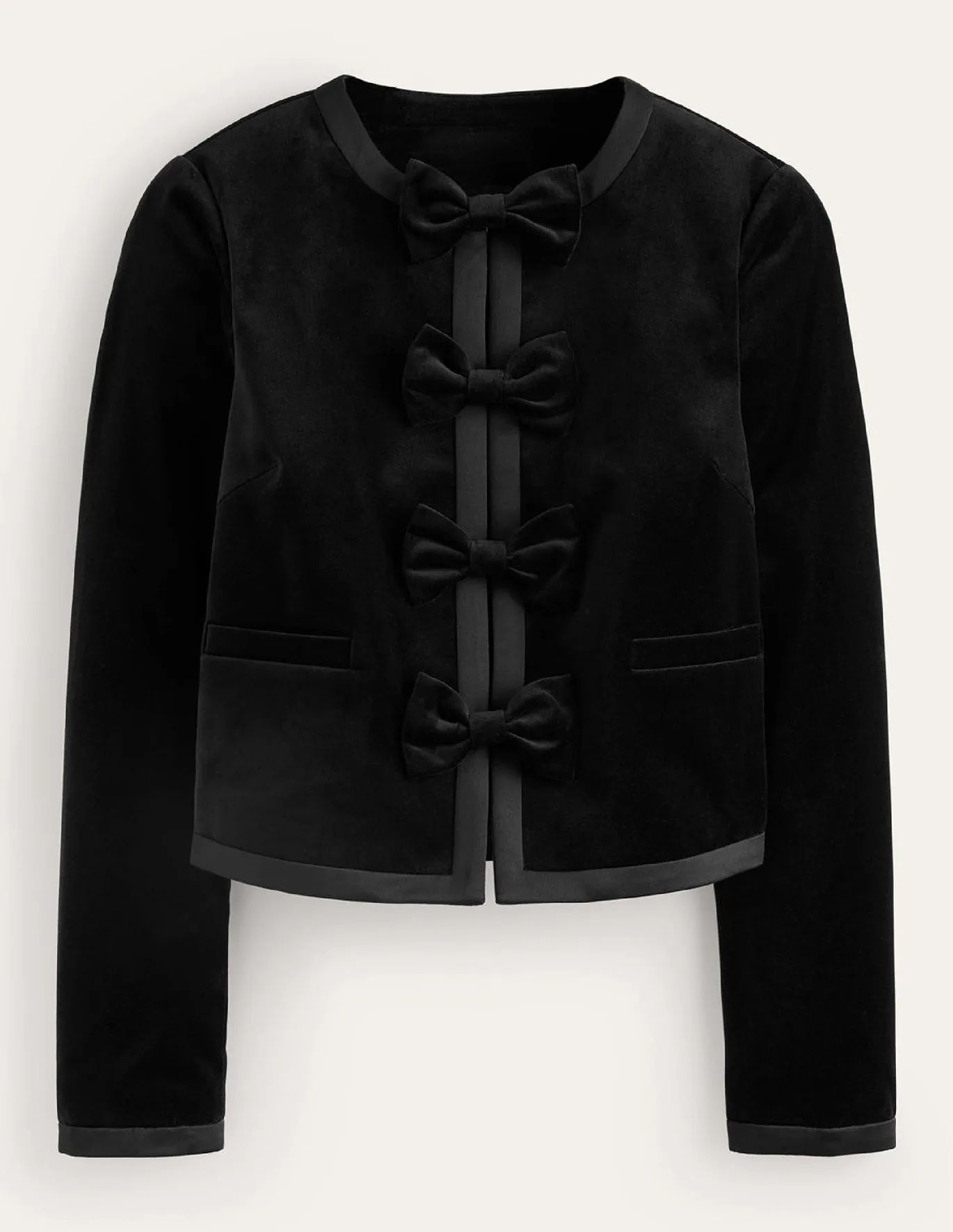 Bow-Trim Collarless Jacket - Black | Boden (UK & IE)