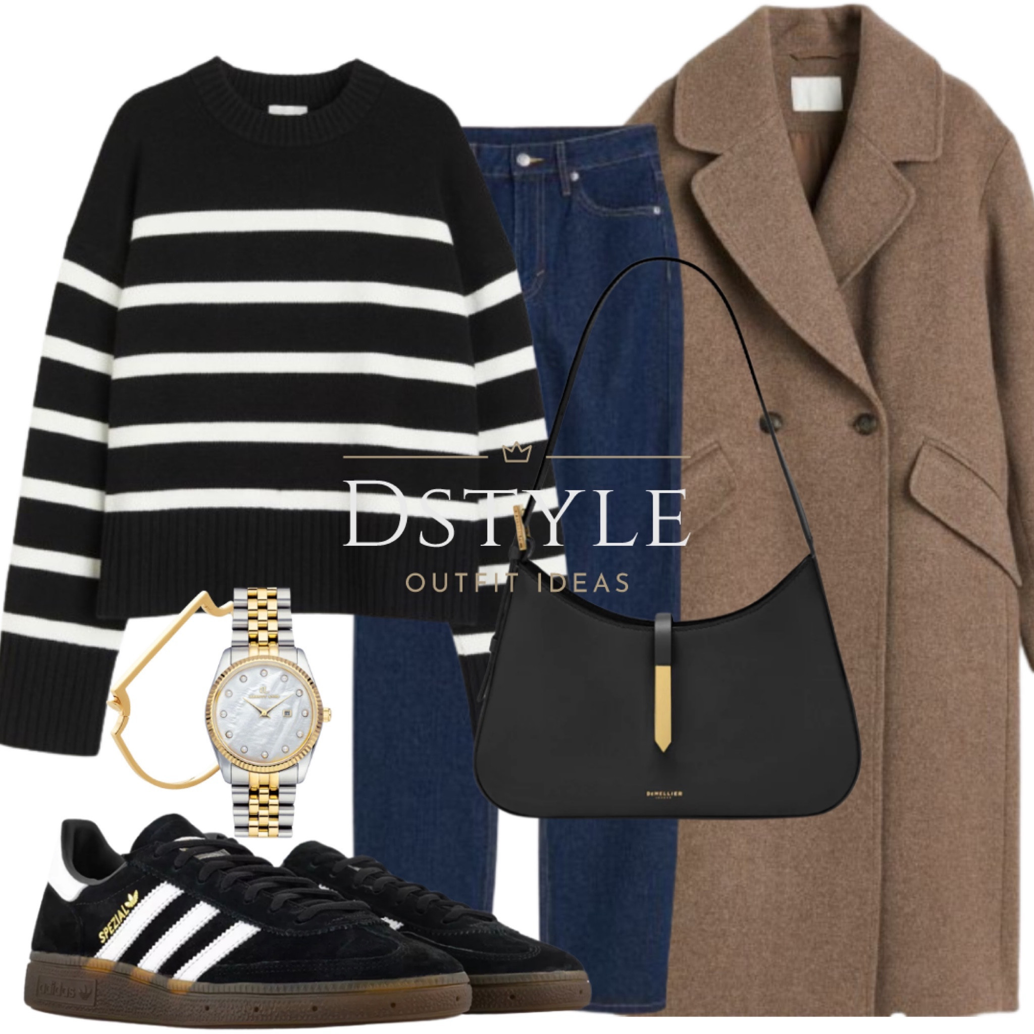 Casual vibes with a touch of street chic: Black-striped sweater, dark denim jeans, mole brown coat, and the perfect match with Adidas Spezial. #OOTD #StreetStyle

#LTKfindsunder50 #LTKshoecrush #LTKstyletip