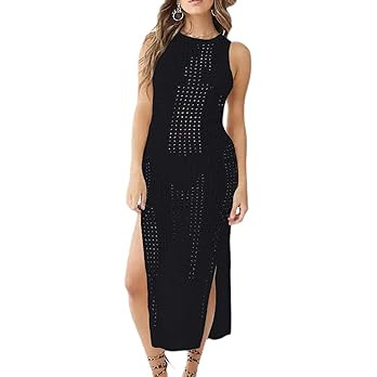 Bsubseach Crochet Cover Ups for Women Hollow Out Sleeveless Bikini Swimsuit Swimwear Side Split L... | Amazon (US)