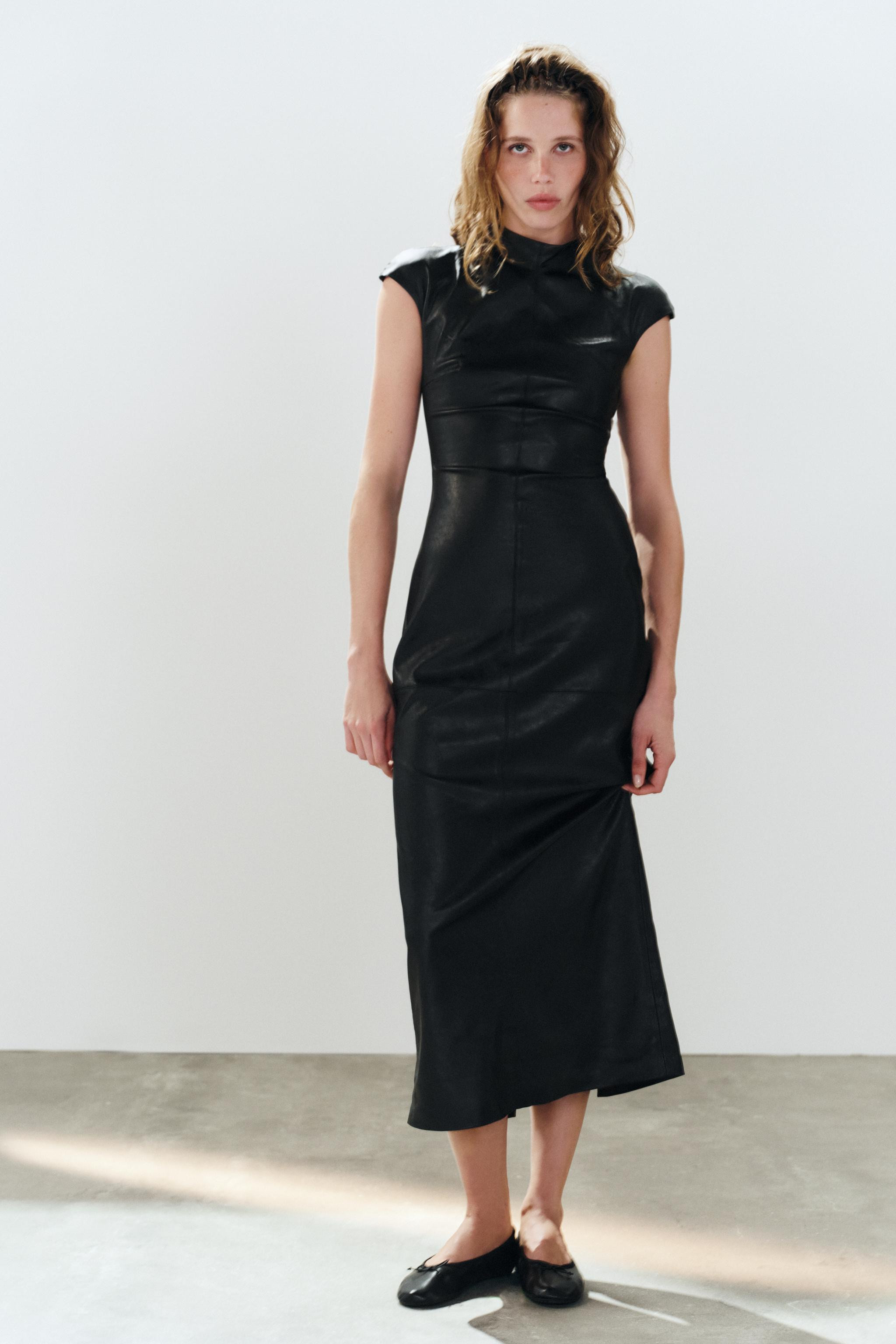 LEATHER EFFECT MIDI DRESS | Zara UK