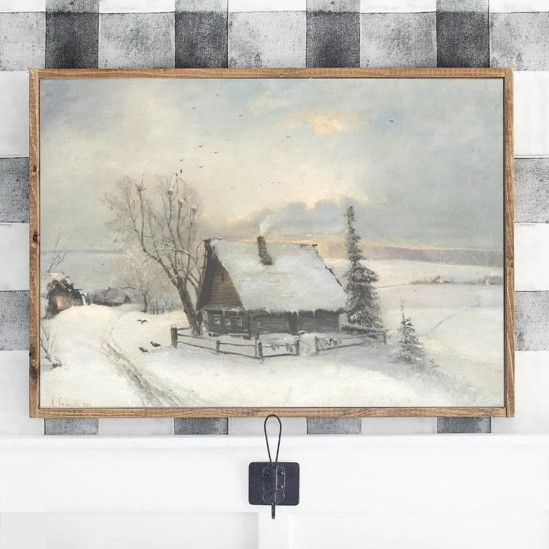 Snowy Sunset at the Cabin Canvas Printed Sign - Etsy | Etsy (US)