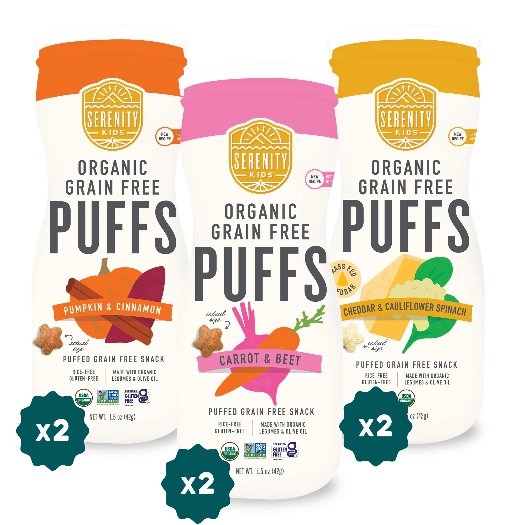 Grain Free Baby Snack Puffs | Variety 6-Pack | Serenity Kids | Serenity Kids