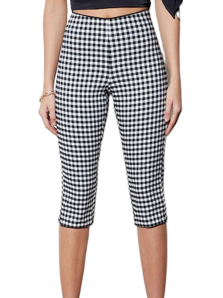 Sunloudy Y2k Capri Pants for Women Gingham Tights Knee Length Bottom Low Waist 3/4 Length Cropped... | Amazon (US)