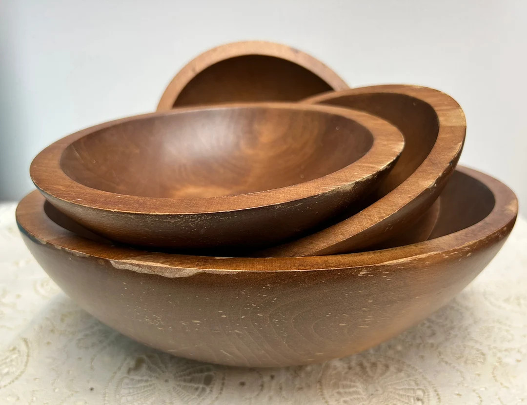 Vintage Set of Wood Bowls, Large Bowl, Small bowls, Salad Bowl Set, Out of Round, Mort N Marton, ... | Etsy (US)