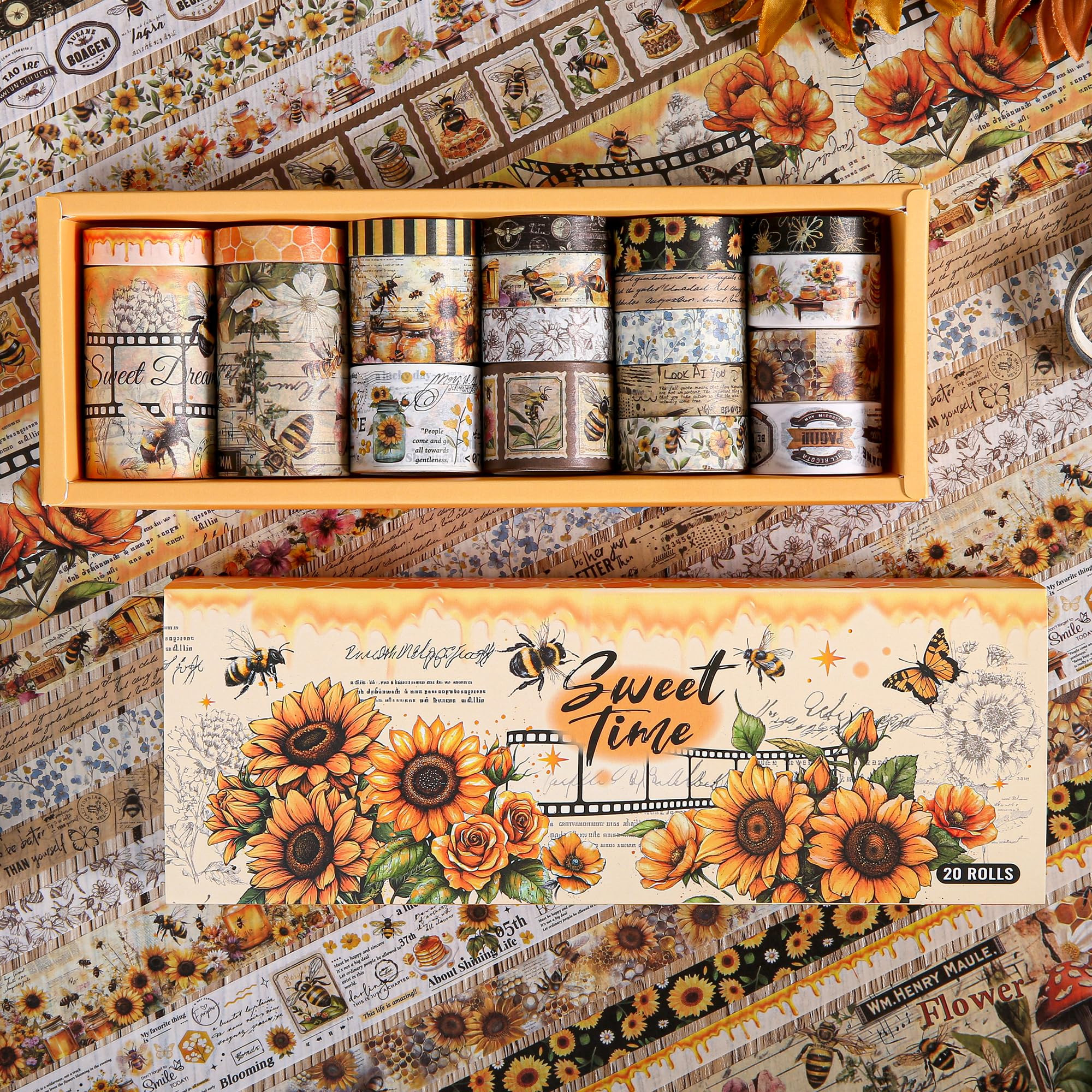 Washi Tape Set 20 Rolls - Vintage Bee Floral Butterfly Botanical Washi Tape Kit, Cute Retro Decor... | Amazon (US)