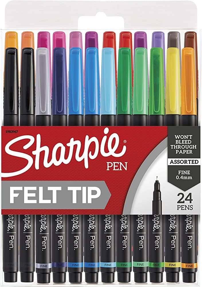SHARPIE Pens, Felt Tip Pens, Fine Point (0.4mm), Assorted Colors, 24 Count | Amazon (US)