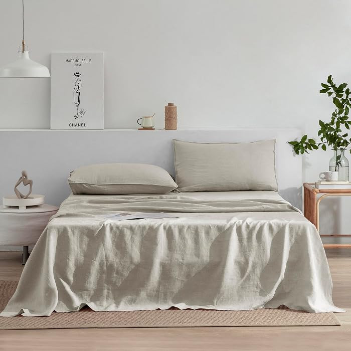 EVERLY Linen Sheets Set Queen Size, 100% French Stonewash Pure Linen, 4 Pieces (1 Flat Sheet, 1 F... | Amazon (US)