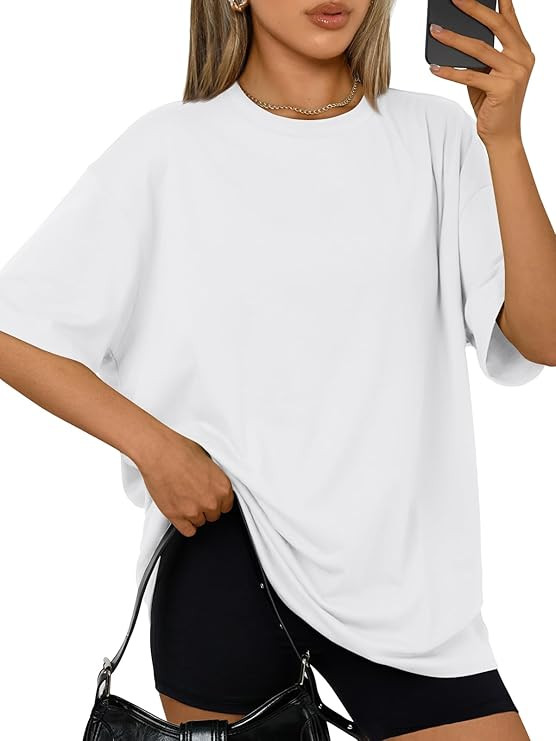 Trendy Queen Womens Oversized T-Shirts Short Sleeve Crew Neck Summer Tops | Midweight Poly-Cotton... | Amazon (US)