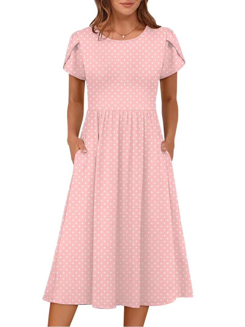 ANRABESS Women's Summer Short Sleeve A-Line Midi Dresses Casual Floral T-Shirt Dresses Flowy Beac... | Walmart (US)