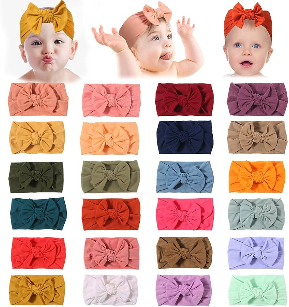 ZWSISU 24 Colors Nylon Baby Girl Bows and Headbands for Infant New Born Toddler Kids Big Headband... | Amazon (US)