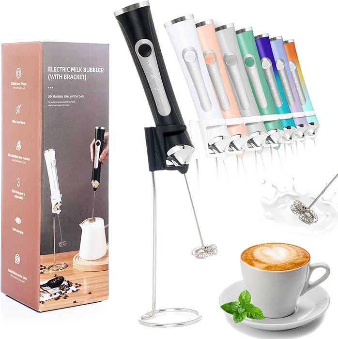 Rechargeable Milk Frother Handheld For Coffee,3 Speeds Frother Wand With Stand, Batidora De Mano ... | Amazon (US)