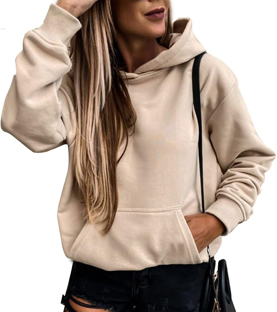Asvivid Womens Casual Hoodies Long Sleeve Lightweight Pullover Tops Loose Sweatshirt with Pocket | Amazon (US)