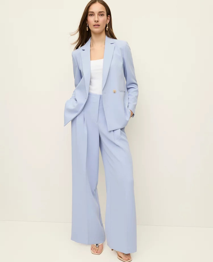 The Petite Pleated Wide-Leg Pant in Textured Crepe | Ann Taylor