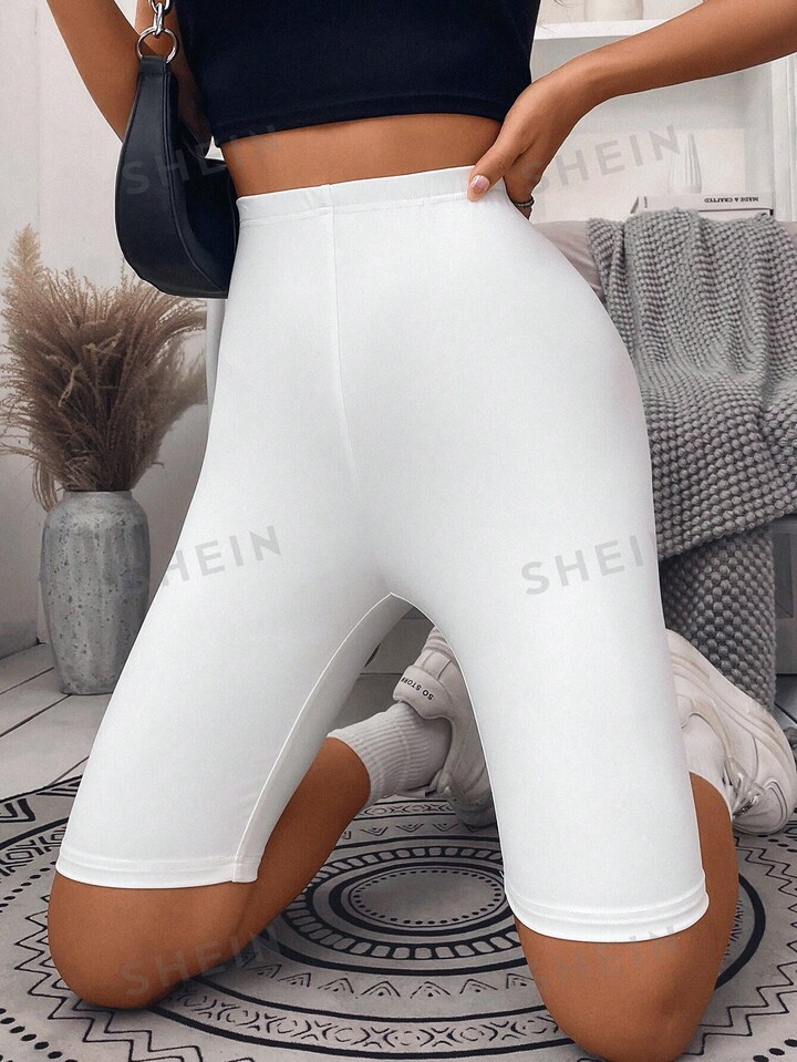 SHEIN Essnce Solid High Waist Biker Shorts | SHEIN