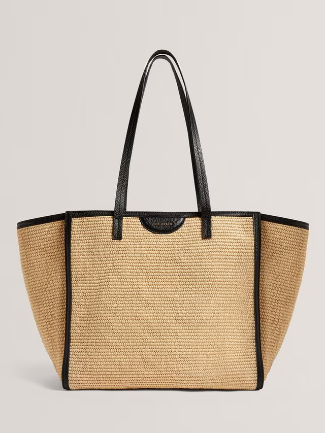 Ted BakerBarni Faux Raffia Large Shopper Bag, Black | John Lewis (UK)