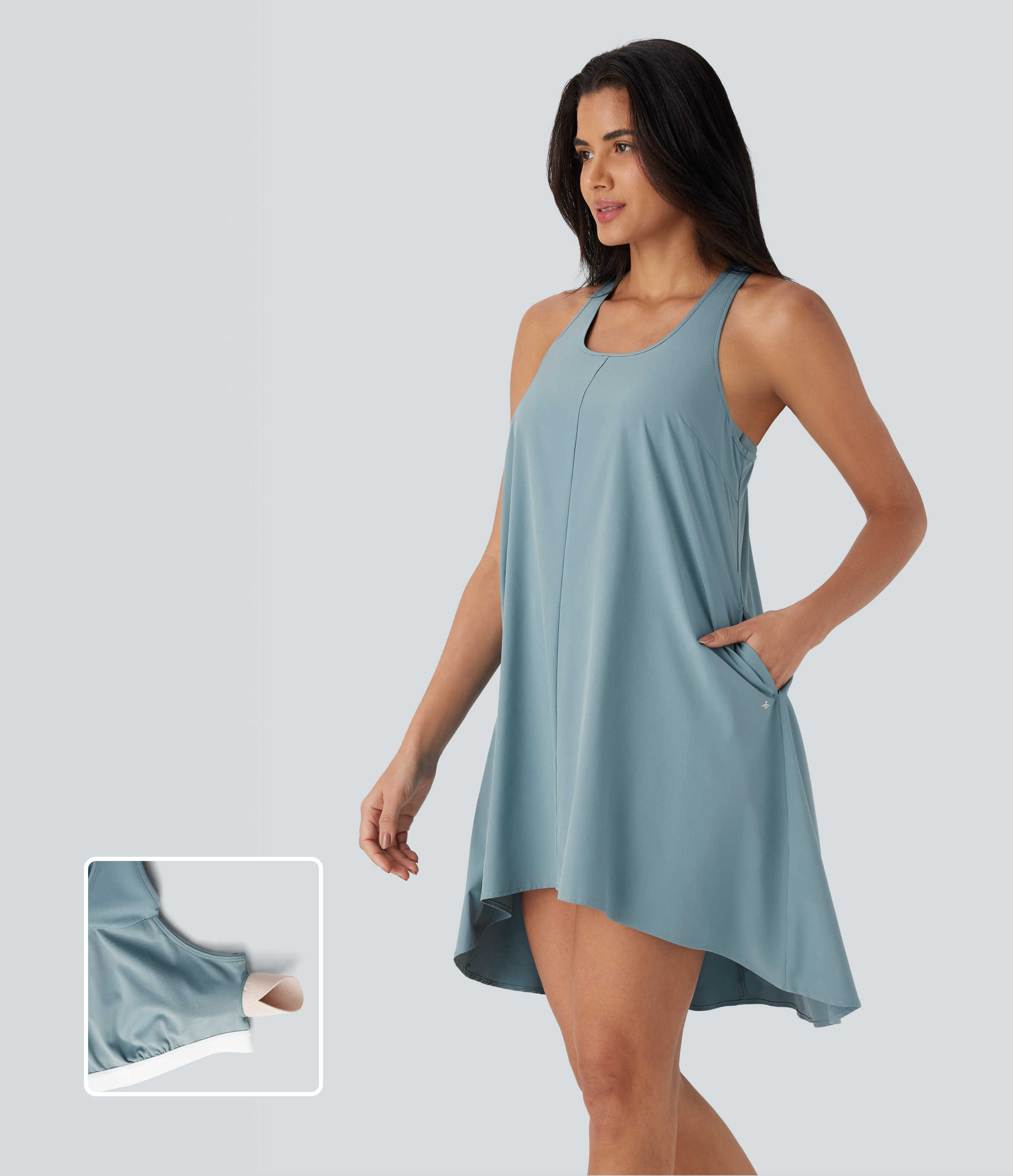 Breezeful™ RacerPocket High Low Flowy Mini Quick Dry Casual Dress | HALARA