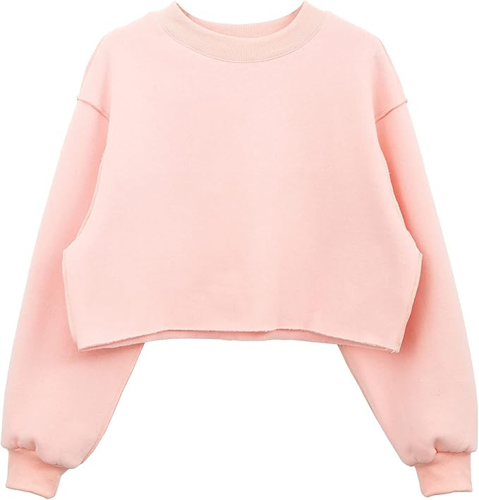 Amazhiyu Women Cropped Sweatshirt Long Sleeves Pullover Fleece Crop Tops | Amazon (US)