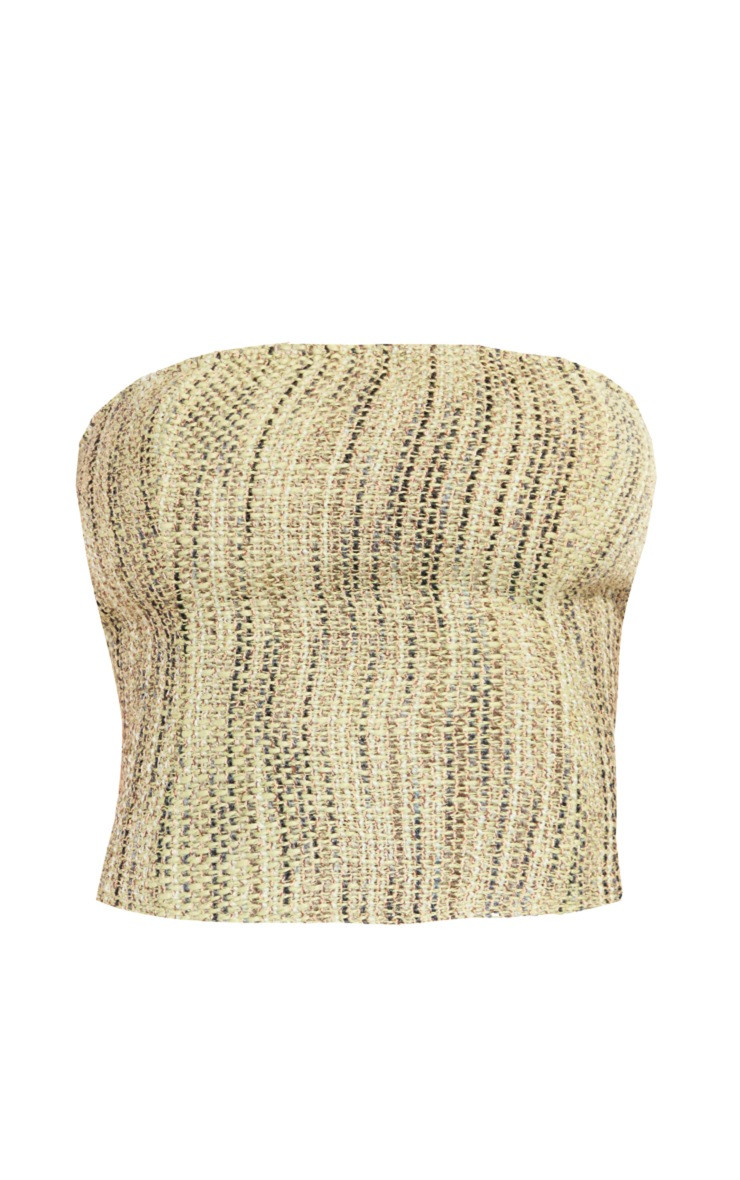 Khaki Textured Boucle Tweed Bandeau Corset | PrettyLittleThing US