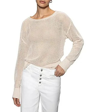 Sanctuary Cotton Open Knit Crew Neck Long Sleeve Sweater - XS | Dillard's