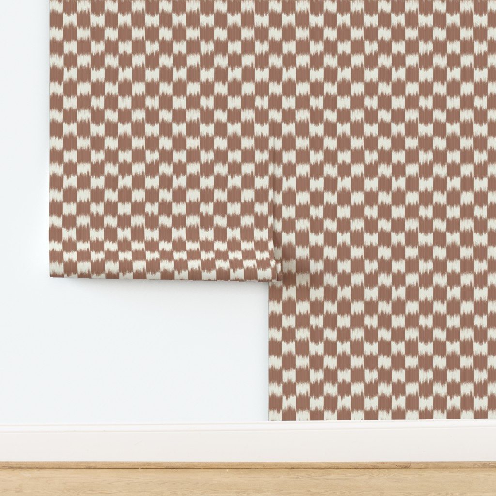Checkered Ikat - Mocha Mousse - Pantone Color of the Year 2025 Wallpaper bydanika_herrick | Spoonflower