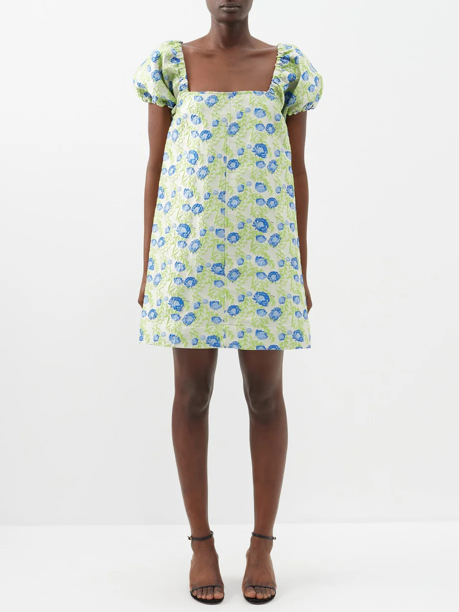 Square-neck floral-jacquard mini dress | Ganni | Matches (US)
