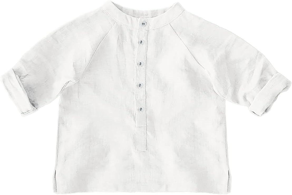 Zhaovi's Toddler Baby Boys Long Sleeve Henley Shirt Cotton Linen T-Shirt Tops Blouses | Amazon (US)