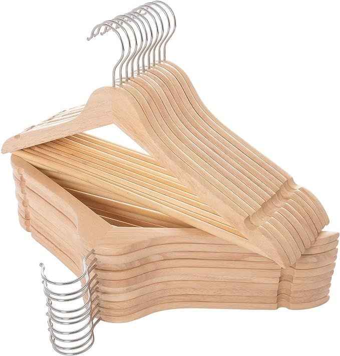 ELONG HOME Solid Wooden Hangers 20 Pack, Wood Suit Hangers with Extra Smooth Finish, Precisely Cu... | Amazon (US)