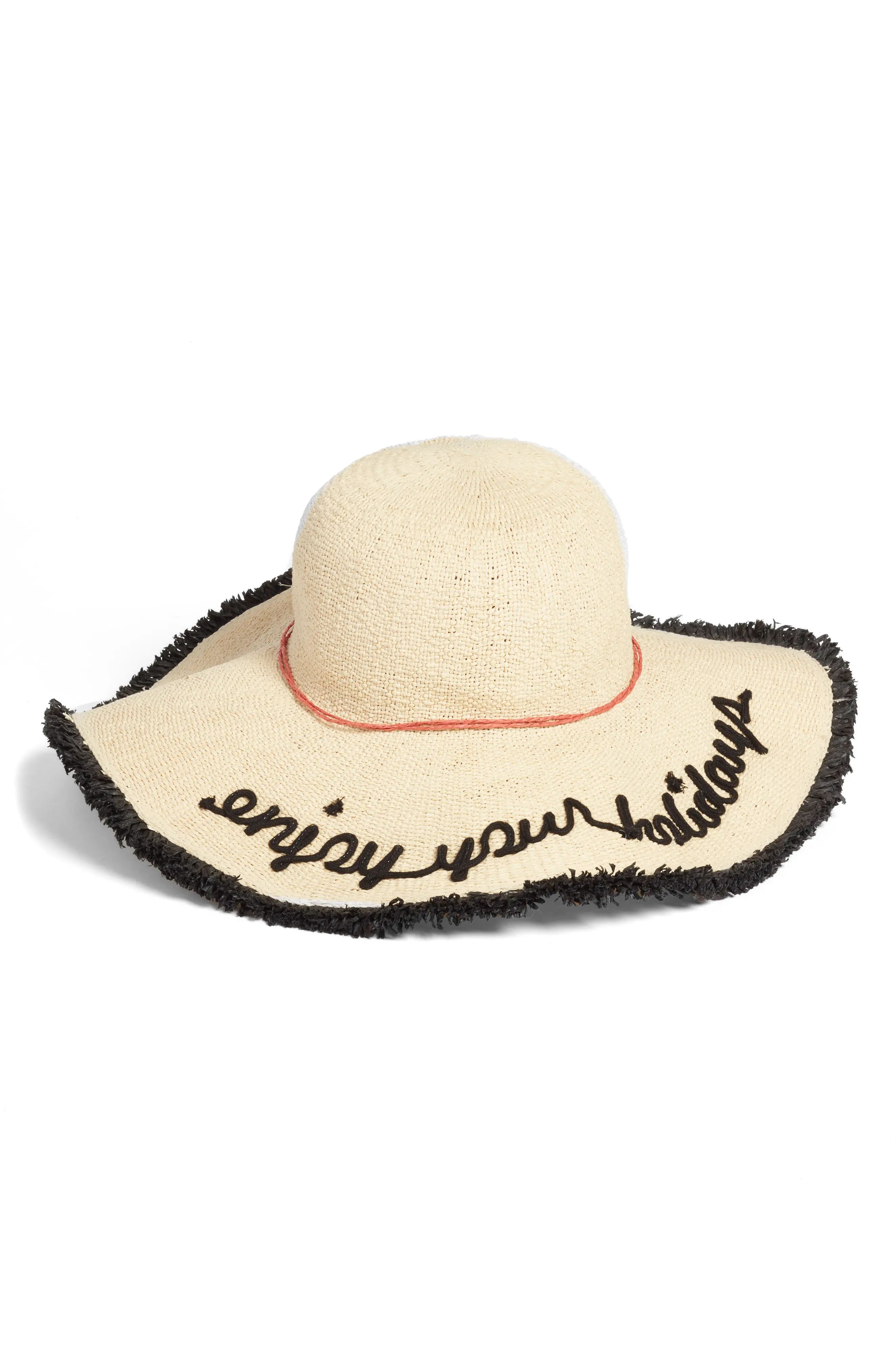 Sole Society Embroidered Straw Sun Hat with Fringe | Nordstrom