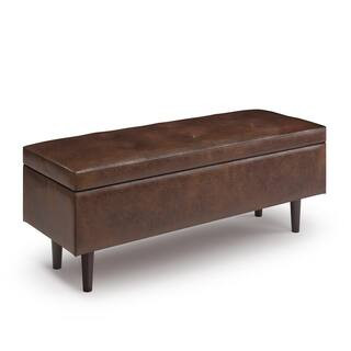 Shay Distressed Chestnut Brown Mid Century Rectangular Storage Ottoman | The Home Depot